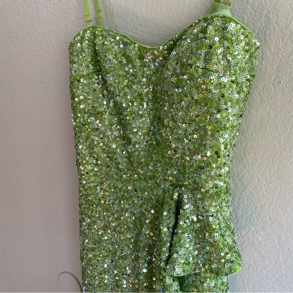 Dress The Population Kai Strapless Sequin Gown Dress Size S Lime Green New - Picture 8 of 15